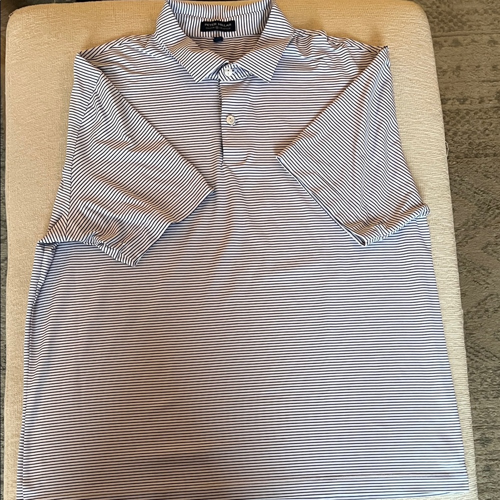 Peter Millar Men's Polo Shirt - Navy and White Stripes